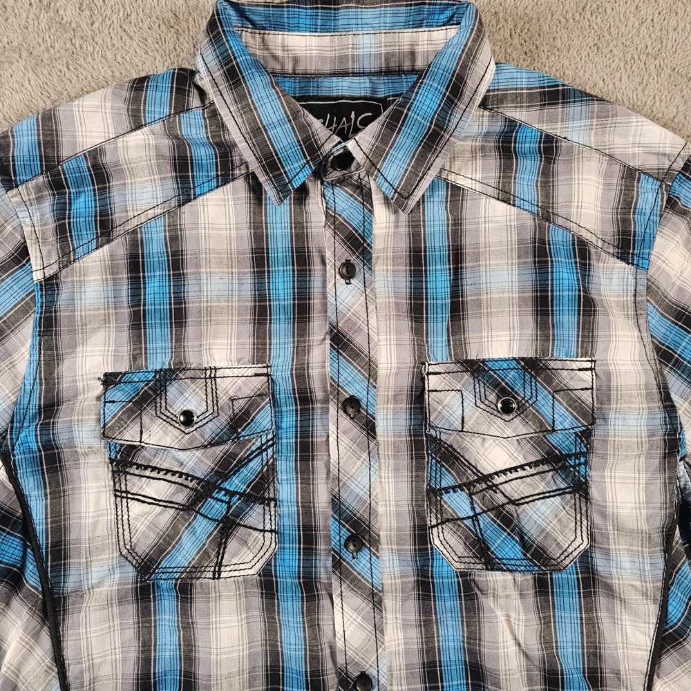 Chalc Mens Blue Plaid Short Sleeve Western Button Down Shirt Medium 68V04585